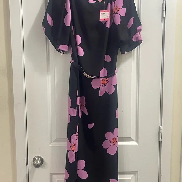 NWT- Kate Spade Black Dress with Pink Floral Design - Picture 3 of 12